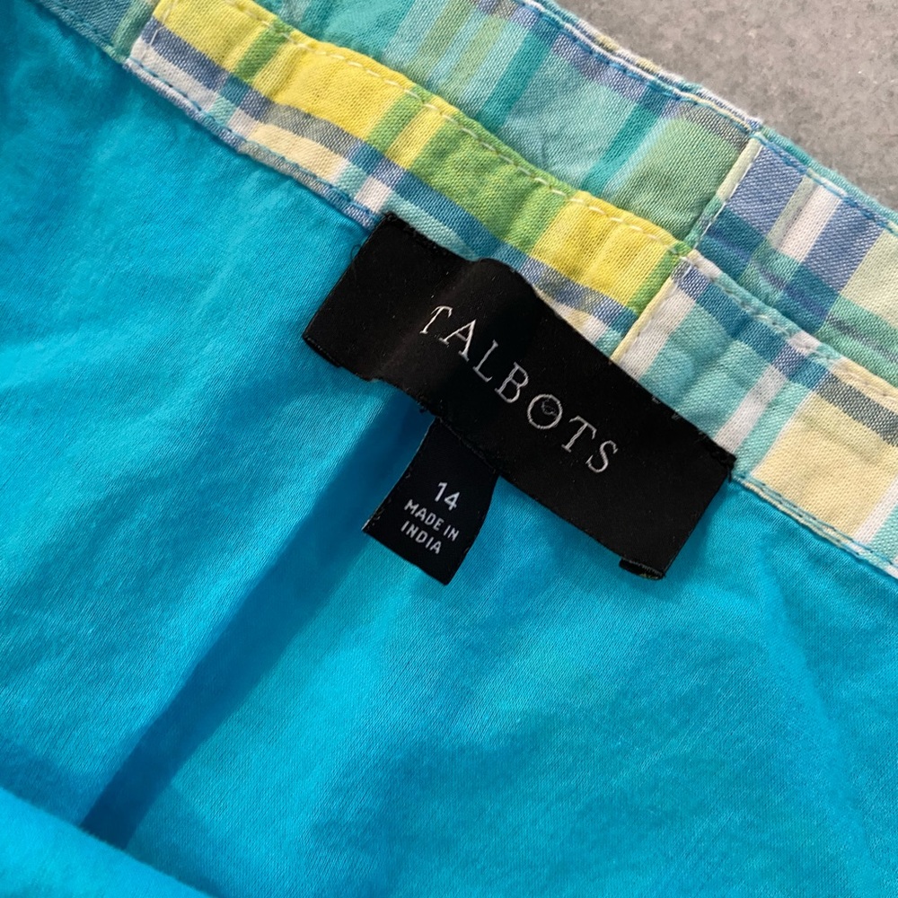 Talbots Size 14 Blue Patchwork Madras Cotton Line… - image 9